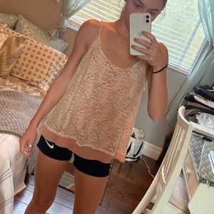 Creme Lace Dressy Spaghetti Tank with Rose Lining